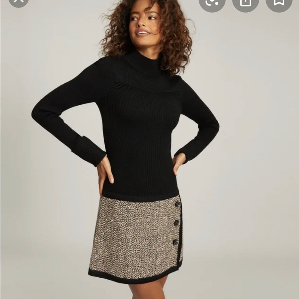 Reiss Black Sweater Dress with Tweed Skirt
